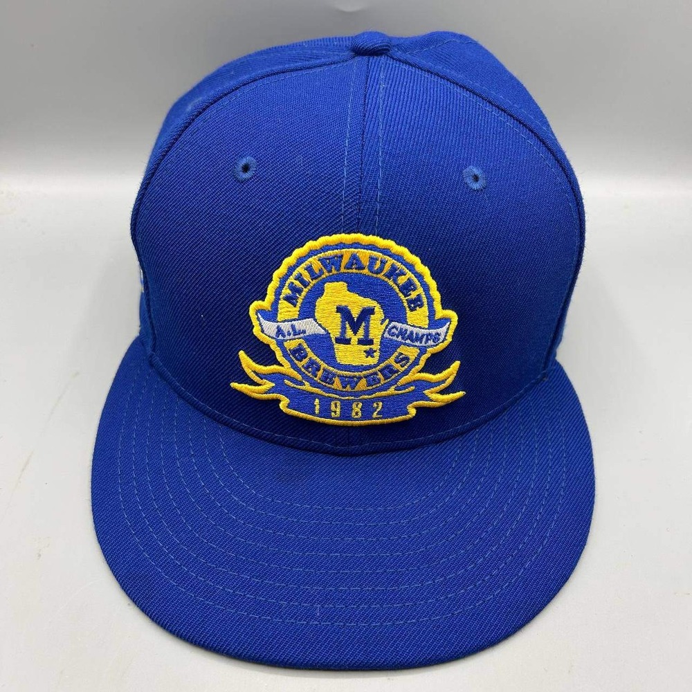 Milwaukee Brewers MLB Hat Men 7 1/2 Blue 59Fifty New Era Fitted Wool